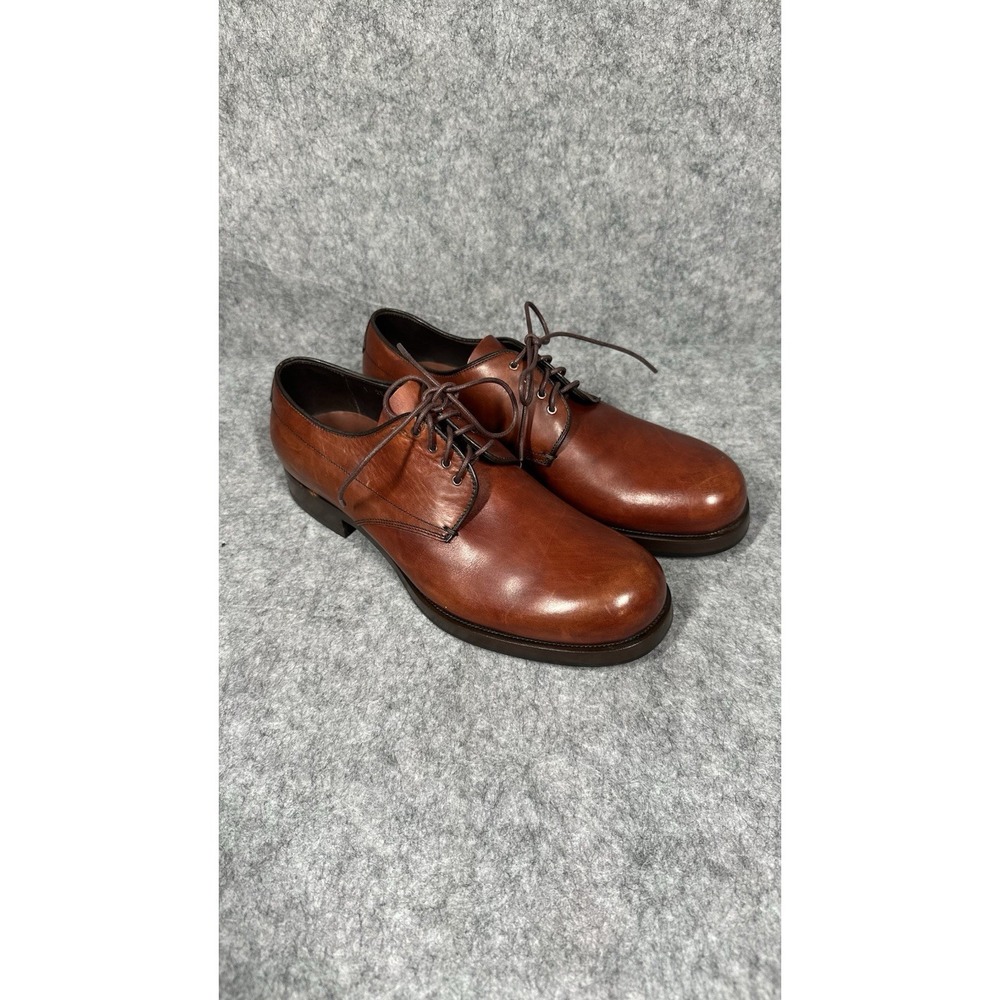 Prada Mens Oxford Shoes Lace Brown Leather Round Toe 6 1/2